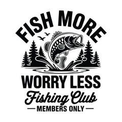 Black and White Fishing Club Logo with Fish and Text