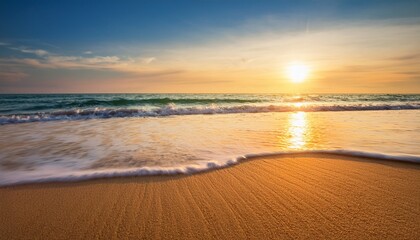 Fototapeta premium closeup sea sand beach perfect beach landscape inspire tropical empty seascape horizon colorful vibrant sunset sky calm tranquil relax amazing sunlight summer vacation travel holiday wallpaper