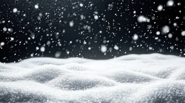Falling snow over a field of smooth snowdrifts against a dark background. Great as a wintery background or to overlay text for holiday designs. - Powered by Adobe