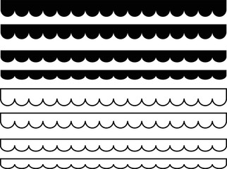 Scalloped Seamless set. elements seamless frame. Black repeated squiggle stroke pack.  modern brutalism forms