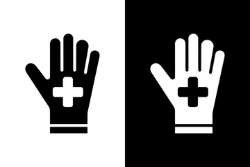 Medical Glove with Cross icon illustration on white and black background.