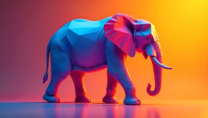 GeoElephant: Modern Polygonal Elephant Logo with Vibrant Gradients, Full Color Branding Icon