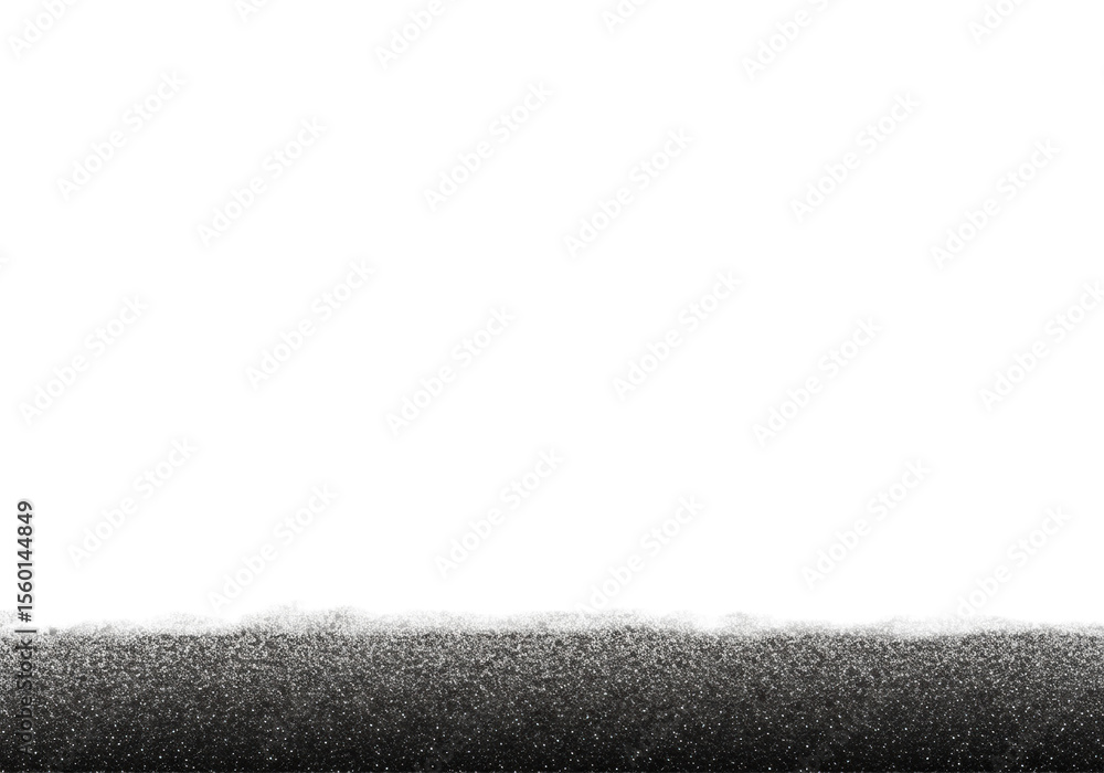 Poster intricate black and grey speckles forming a soft, dispersing horizontal gradient band on a transpare