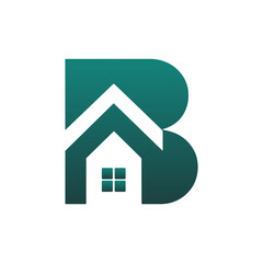 Modern Real Estate Logo Design Featuring Letter B and House icon illustration on white and black background.
