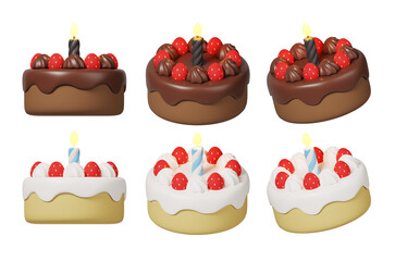 3D Clay Style Cake Set – White Cream and Chocolate Cakes from Multiple Angles