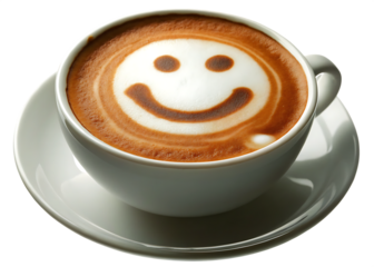  coffee cup with a smiley face latte art isolated on white background PNG, AI GENERATED