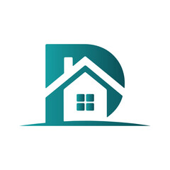 Logo for Real Estate Company Featuring a House within the Letter D icon illustration on white and black background.