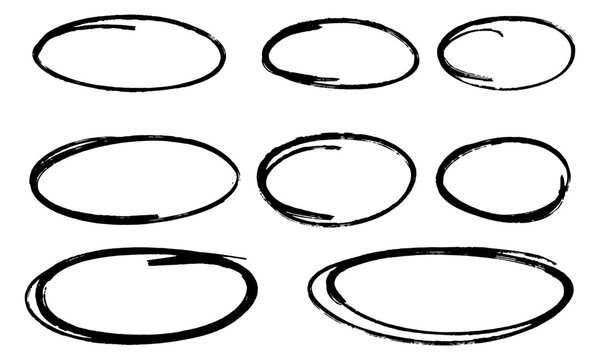Nine handdrawn black border circles set. Vector illustration