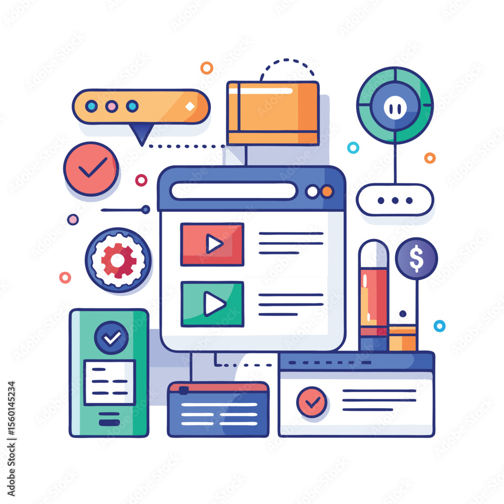 Poster interactive web elements on white background