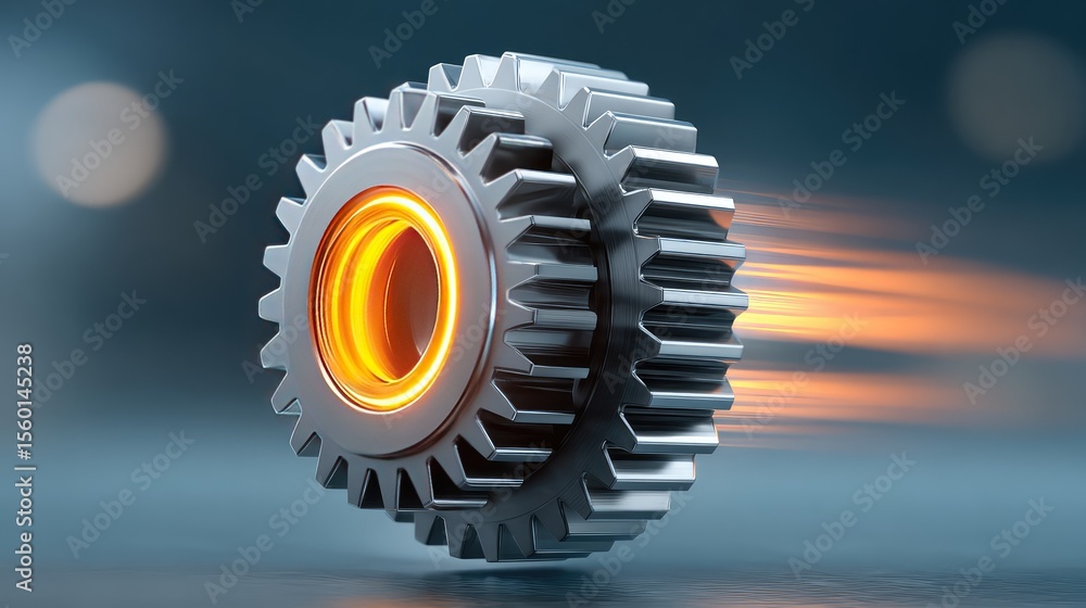 Aufkleber metallic gear with dynamic motion blur effect showcasing technology and engineering design, featurin