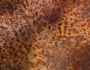 Close-up of a heavily rusted metal surface with rich textures and varied shades of brown, orange,...