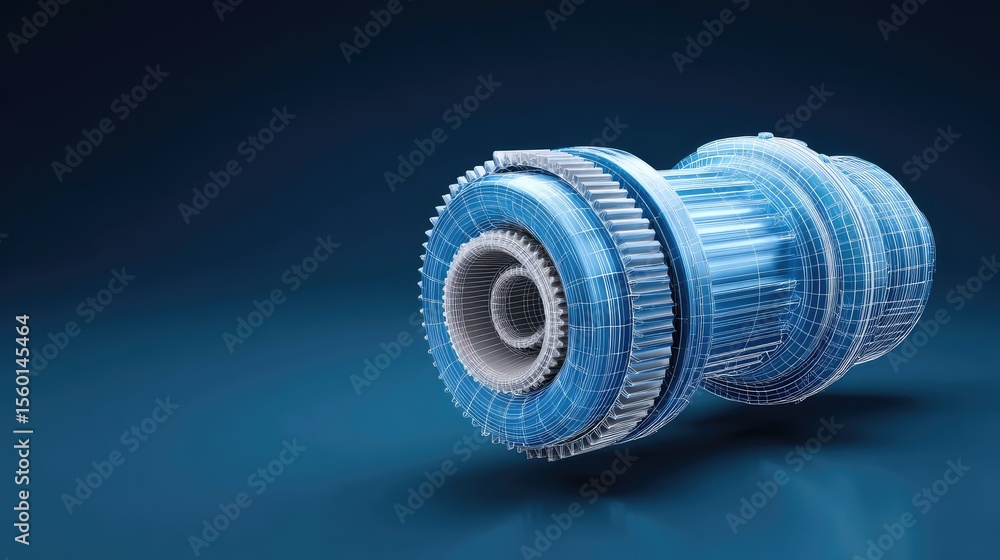 Poster detailed 3d model of a turbine engine component highlighting intricate design and engineering for us