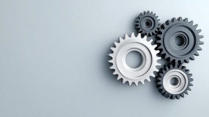 A Collection of Industrial Gears in Various Sizes and Colors on a Minimalist Background Representing Mechanisms, Engineering, and Production Concepts