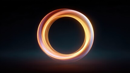 Abstract light circle with vibrant glowing trails in a dark background, creating a mesmerizing visual effect with dynamic motion and energy representation