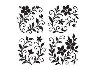 floral decorations logo silhouette vector, botanical flowers logo icon silhouette, hand drawn flower silhouettes illustration, flat design flower logo silhouettes  vector on a white background