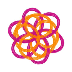 Flor laranja rosa desenho vector ilustra&ccedil;&atilde;o natureza floricultura, Abstract intertwined loops of vibrant pink and orange brush strokes forming a circular pattern