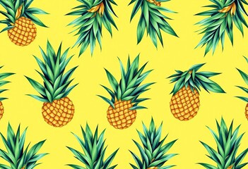 Modern tropical pineapple leaf pattern on yellow background Seamless repeat for wrapping paper,  contemporary,  gift wrap