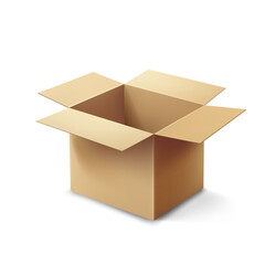 High-quality vector illustration of a realistic open cardboard box isolated on white background. Perfect for packaging design, delivery concepts, logistics, and e-commerce projects. 
