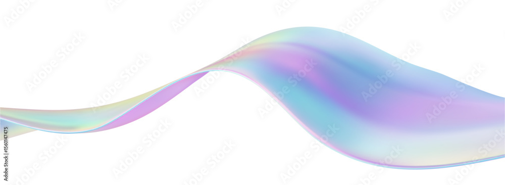 Poster 3d iridescent abstract wave liquid background with glass ribbon fluid shapes. blue gradient holograp