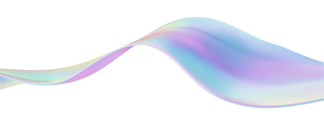3D Iridescent abstract wave liquid background with glass ribbon fluid shapes. Blue gradient holographic elements create iridescent flow and soft texture. Smooth flowing design on white background