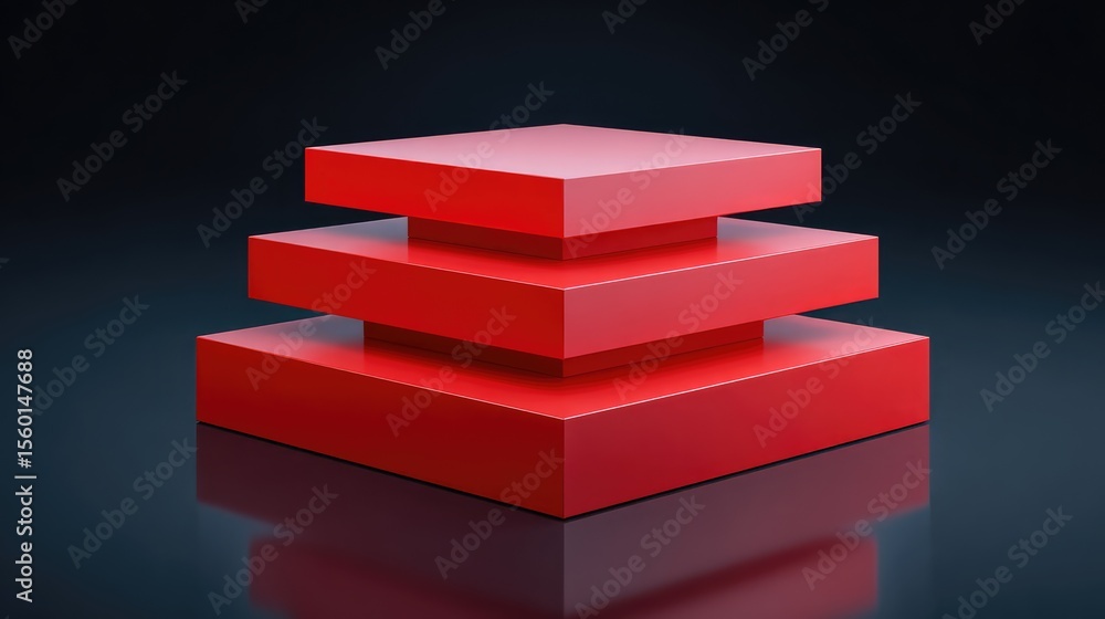Poster modern abstract stack of three red rectangular shapes on a dark background, symbolizing minimalism a