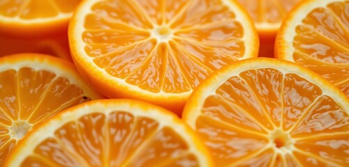 Vibrant close-up of juicy orange slices, abstract citrus textures , ripe, summer