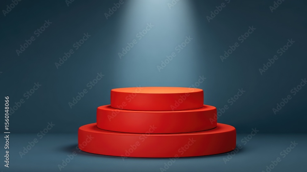 Aufkleber minimalist red display stand on dark background with spotlight, ideal for product showcasing or crea