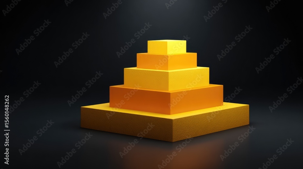 Poster abstract geometric structure with layered orange and yellow blocks showcasing a modern design aesthe