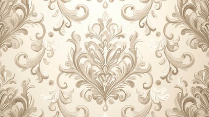 Fototapeta premium Vintage light beige damask pattern background vector in flat illustration style for presentation and decorative use