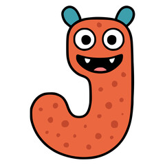 cute letter J monster creature flat color vector illustration template design
