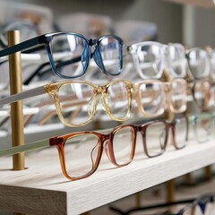 Display of eyeglasses in a store.