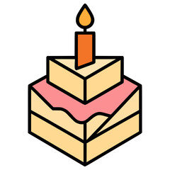 birthday cake papercraft flat color vector illustration template design