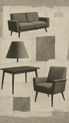 Vintage mid-century modern furniture collage.