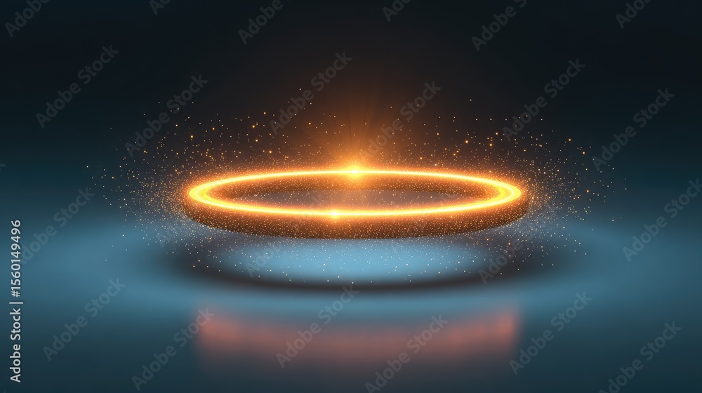 Poster glowing circular halo with sparkles in blue background creating a mystical and ethereal atmosphere f