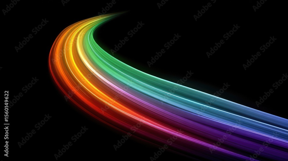Poster vibrant abstract rainbow stream with dynamic colors flowing on a dark background, perfect for artist