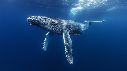 Obraz premium Humpback whale in deep blue ocean