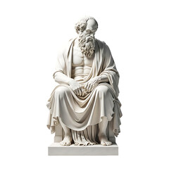 Seated Socrates Statue in White Marble on Transparent Background