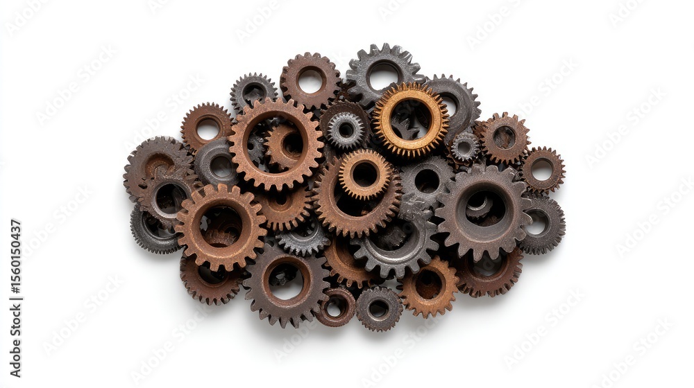 Poster a collection of various gears and cogs in different sizes and tones for mechanical engineering proje