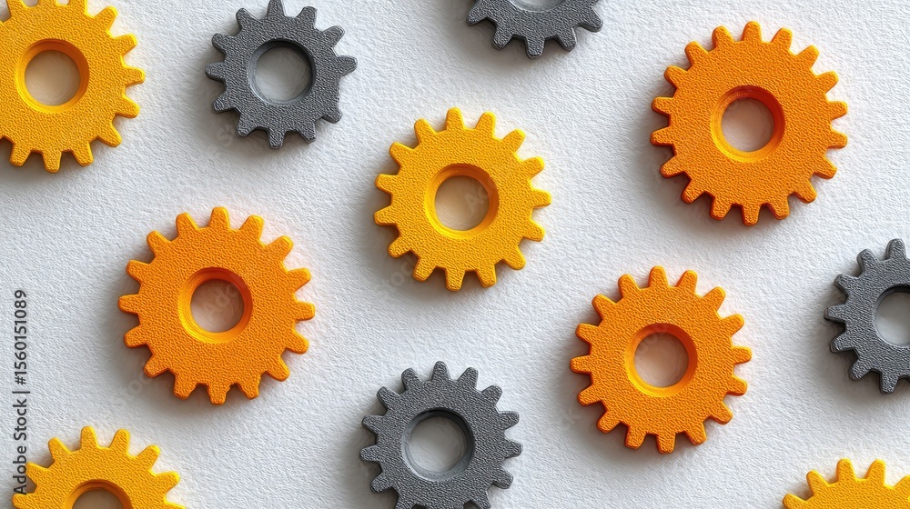 Poster colorful gears in orange and gray arranged in creative pattern on a light background perfect for ill