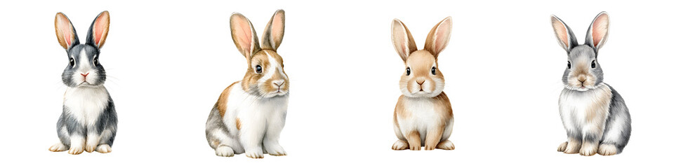 Obraz premium Adorable Rabbits Isolated on White Background in a Row
