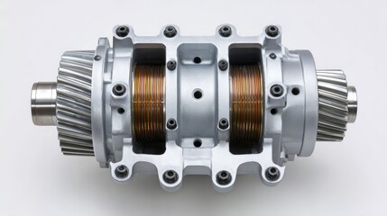 Detailed Close-Up of a Mechanical Supercharger Component Featuring Precision Engineering and Intricate Wiring for Automotive Performance Enhancement and Efficiency