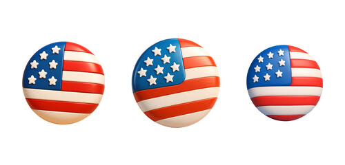 3D USA Flag Sphere Icons Set – American Flag Round Buttons – PNG Isolated on Transparent Background
