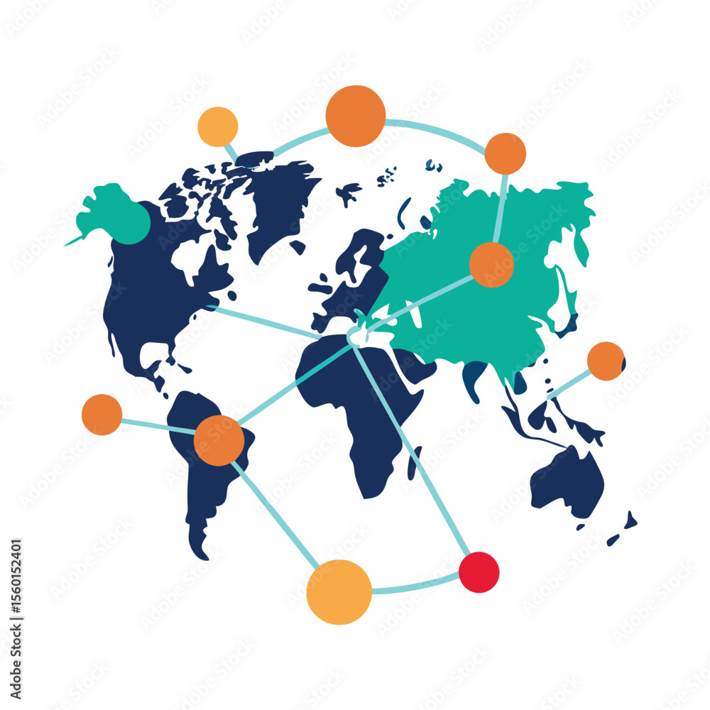 Poster world map with interconnected lines for business and communication