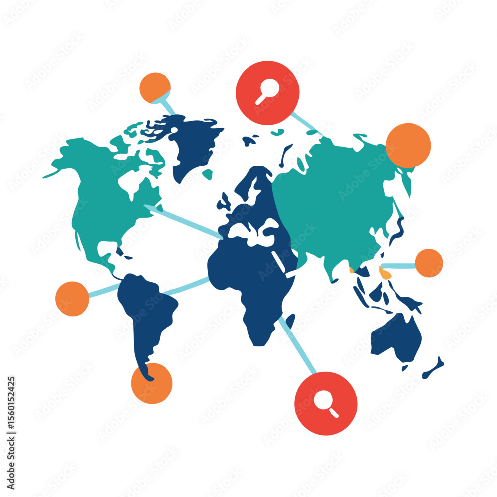 Poster world map with interconnected lines for business and communication