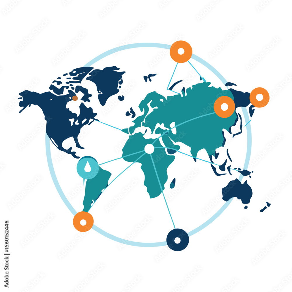Poster world map with interconnected lines for business and communication