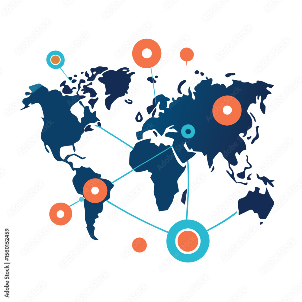 Poster world map with interconnected lines for business and communication