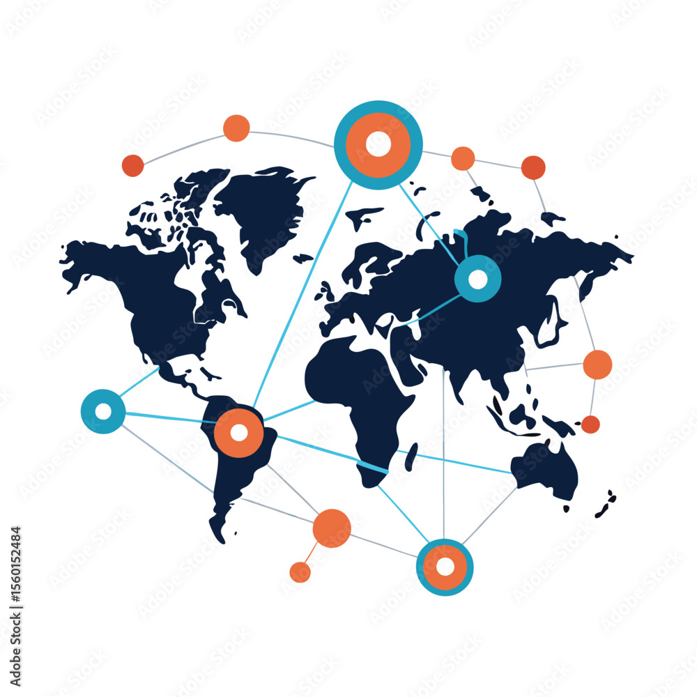 Poster world map with interconnected lines for business and communication