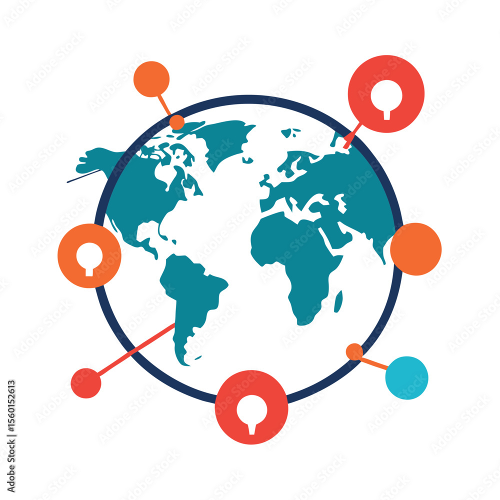 Poster world map with interconnected lines for business and communication