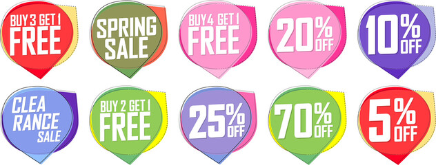 Sale banners, set discount tags, PNG