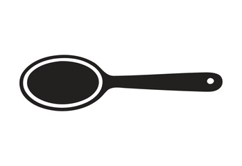 Simple black silhouette of a spoon with a hole in the handle on a white background
